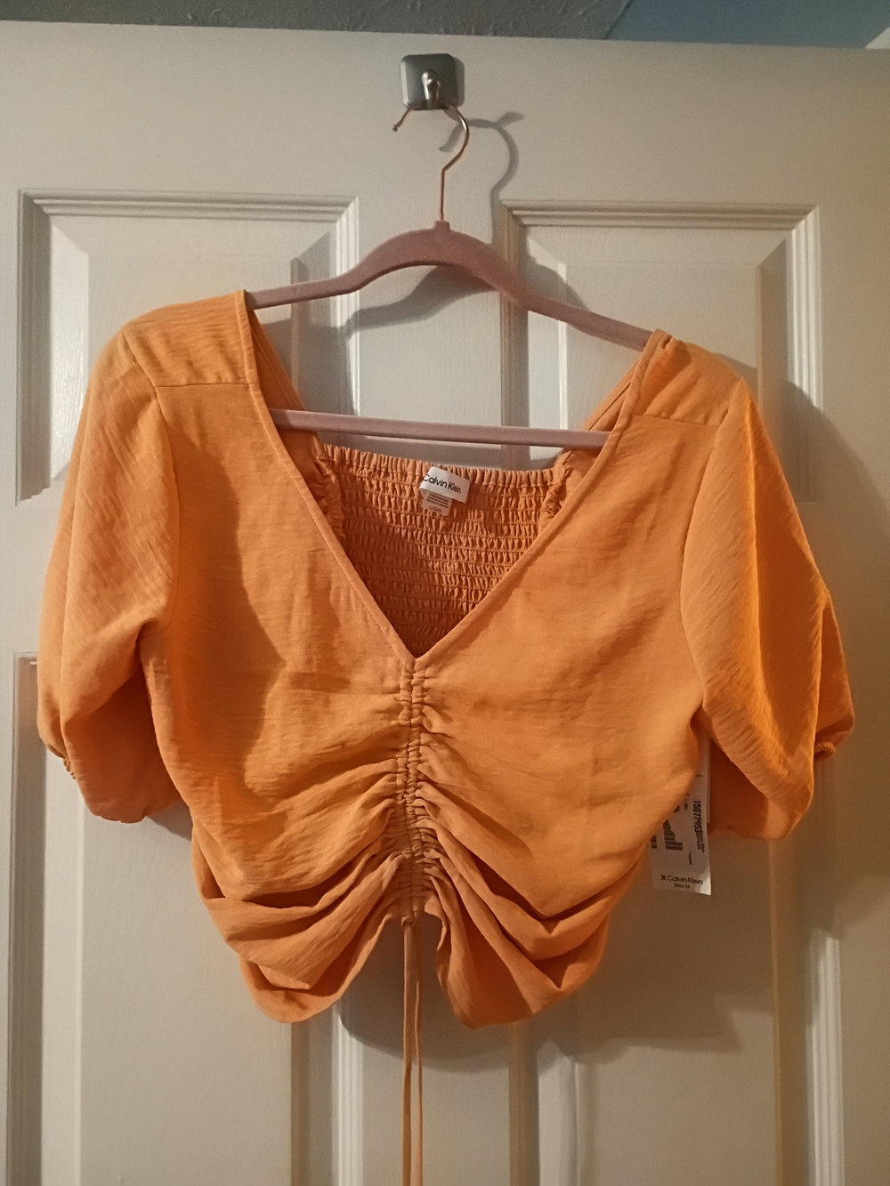 Calvin Klein Orange Ruched V-Neck Crop Top